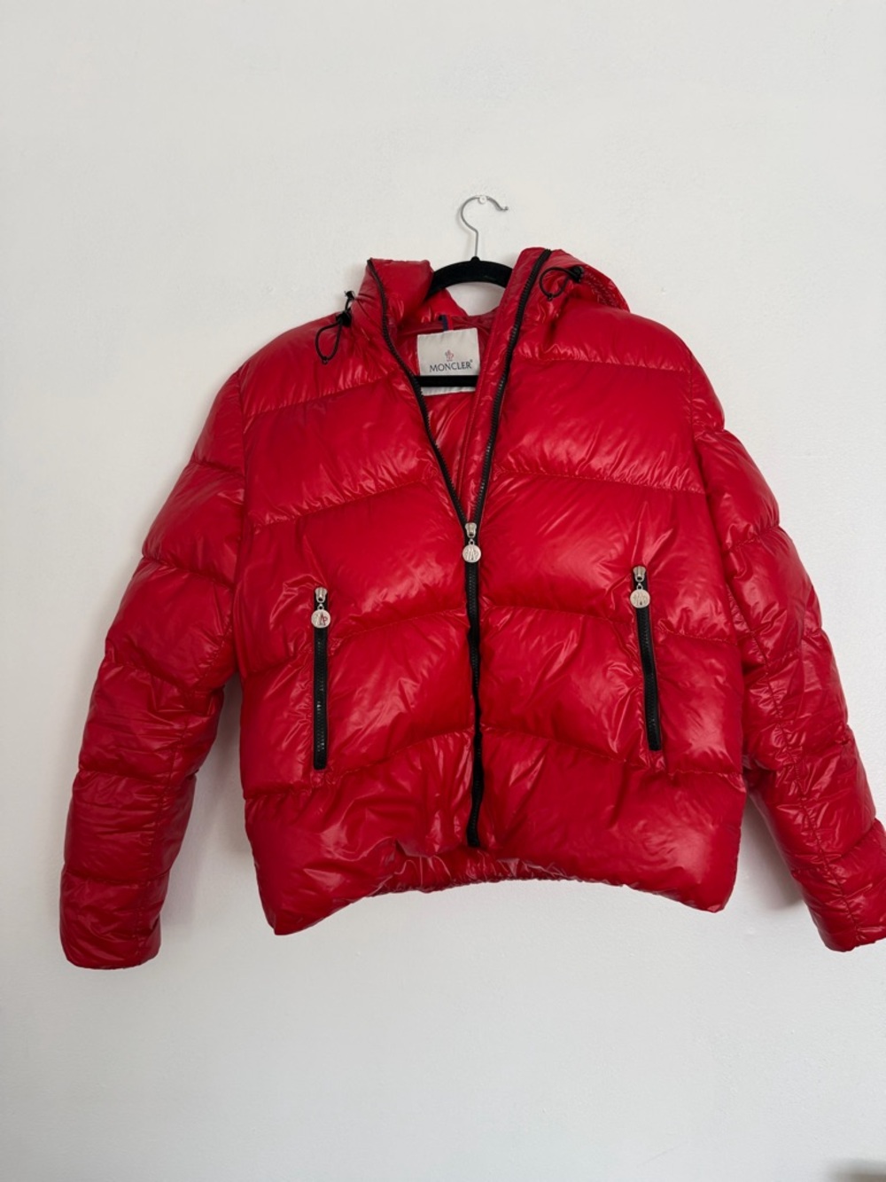 Moncler Shiny Red Quilted Hooded Puffer Jacket